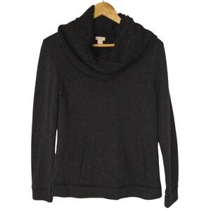 J Crew Sweater Jacket Pullover Women's Med Gray Cowl Funnel Neck Wool Blend